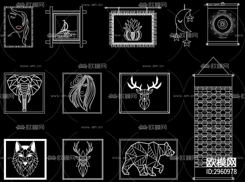 装饰画cad图库下载（渲染图1）