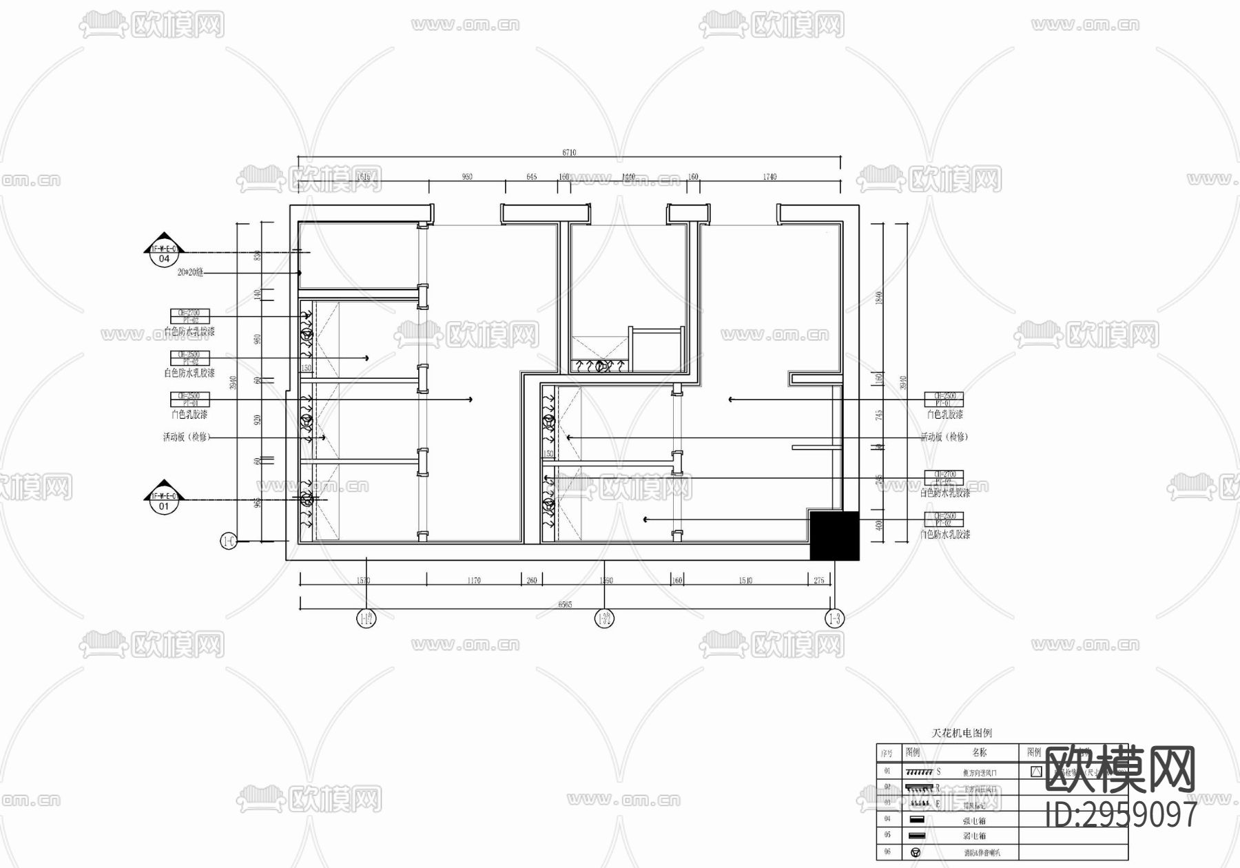 酒店公共卫生间cad施工图下载（渲染图1）