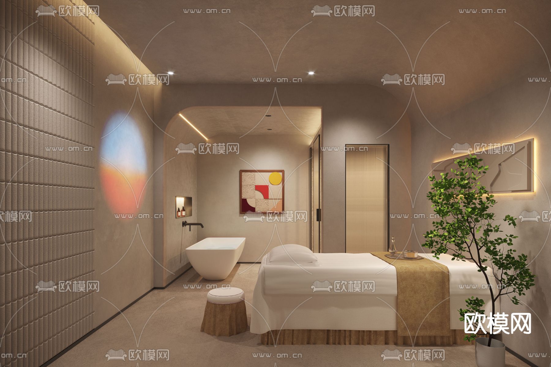 SPA护理房 美容院 养生馆包间su模型下载（渲染图1）