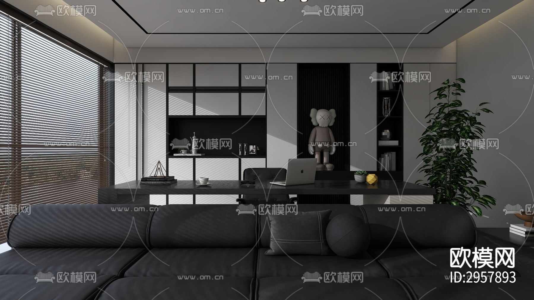 高级灰客厅效果图下载（渲染图3）