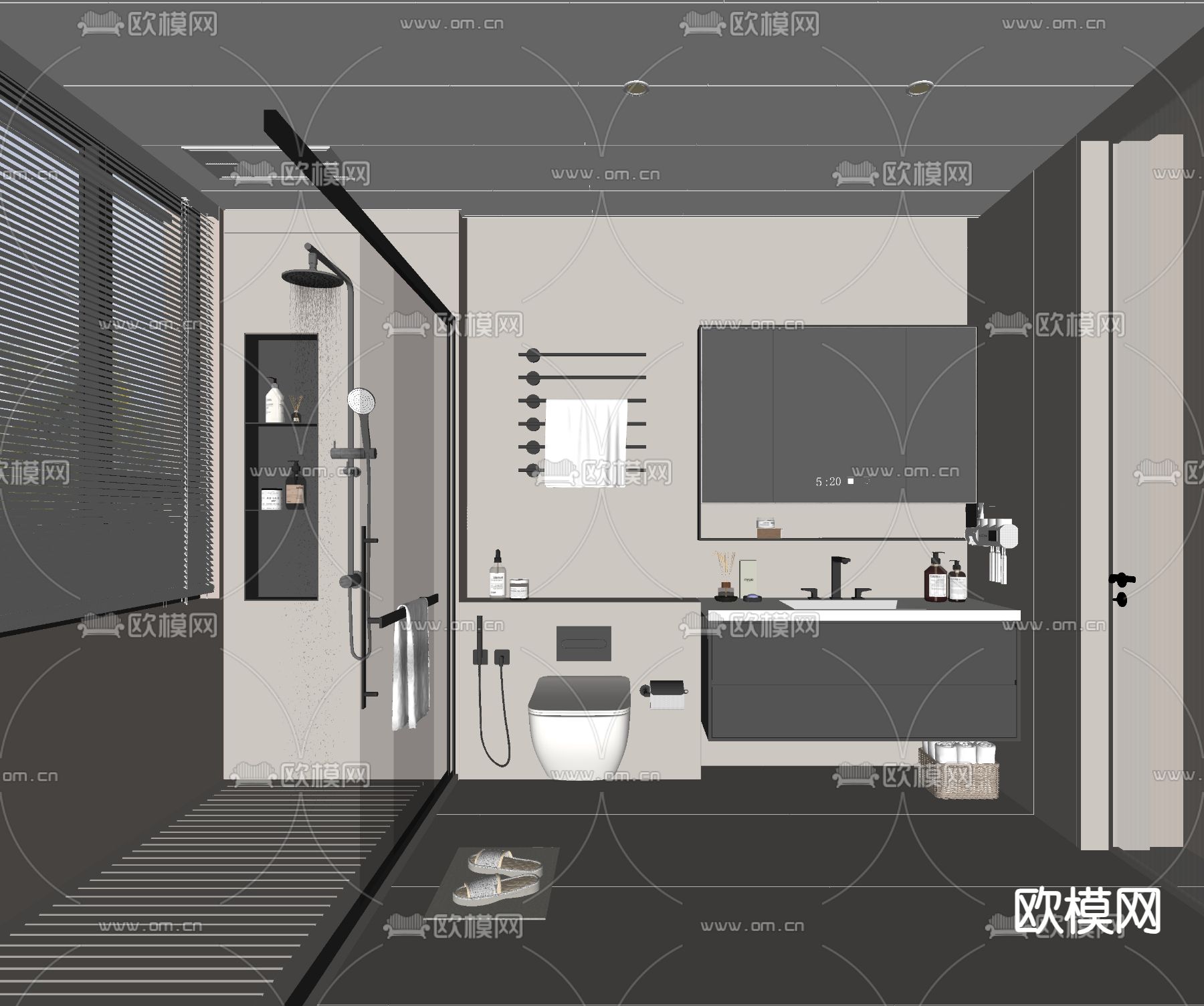 现代卫生间 浴室 洗手间su模型下载（渲染图2）