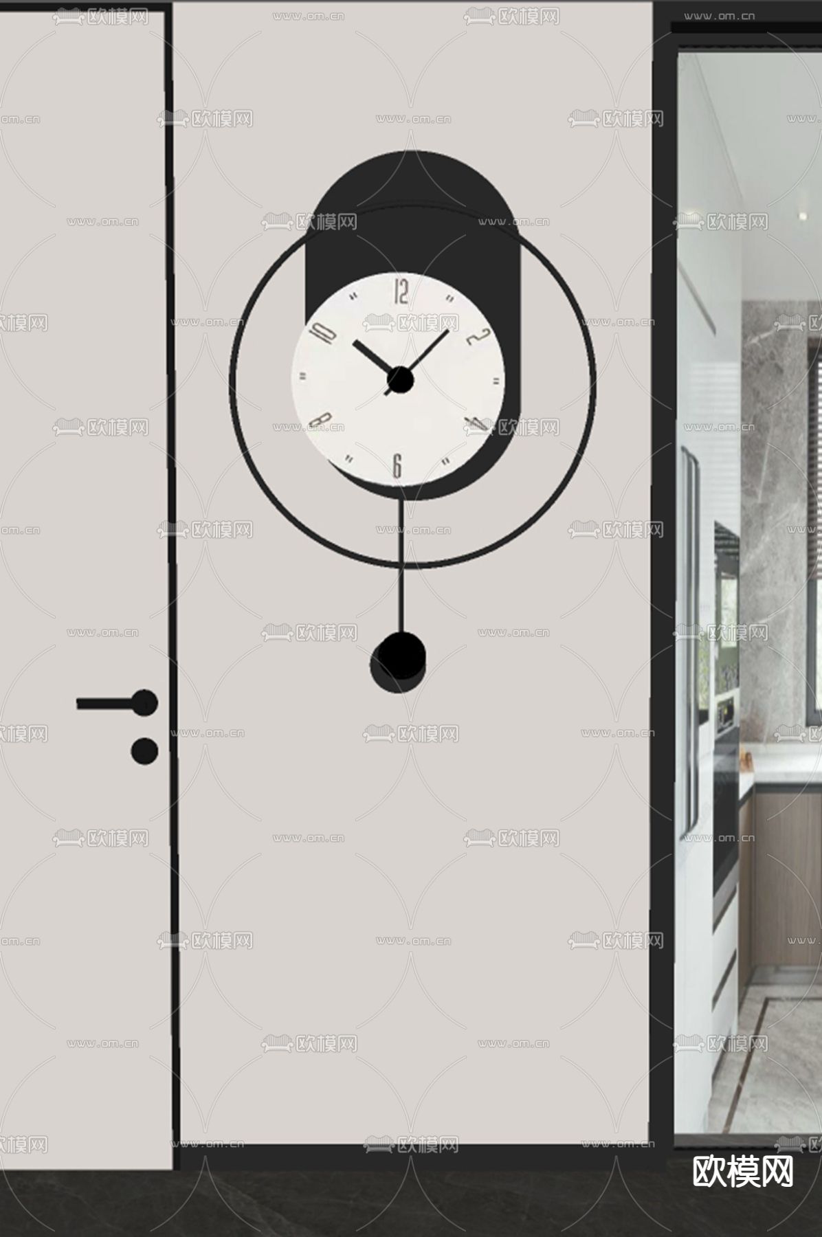 现代时钟 挂钟 钟表su模型下载（渲染图3）