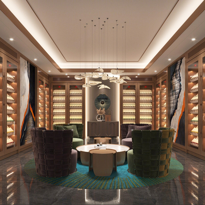  现代品酒室 酒窖su模型 