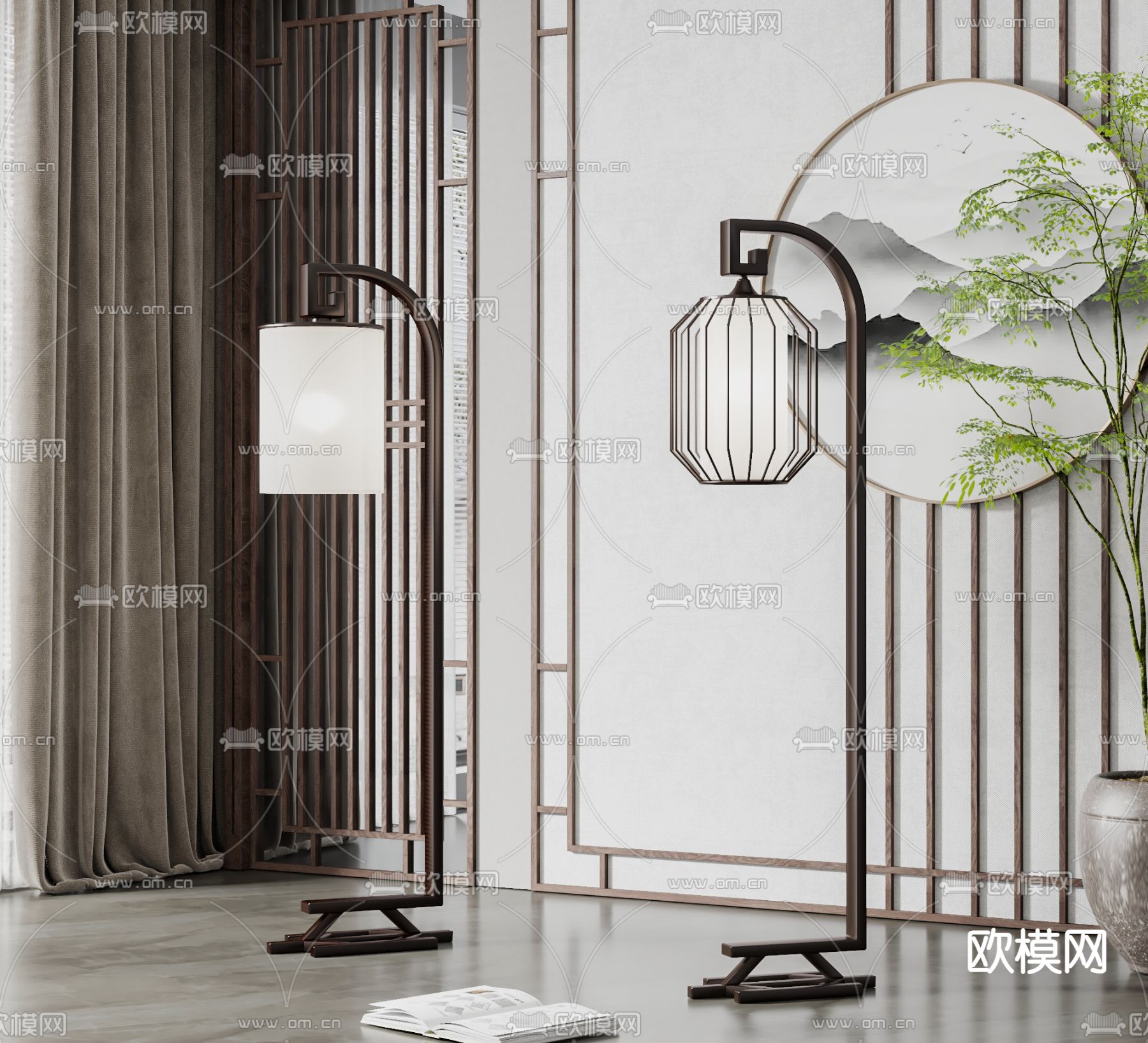 新中式落地灯su模型下载（渲染图2）