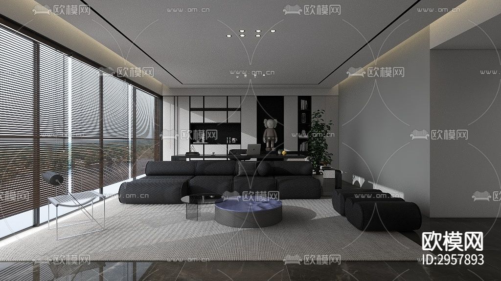 高级灰客厅效果图下载（渲染图1）
