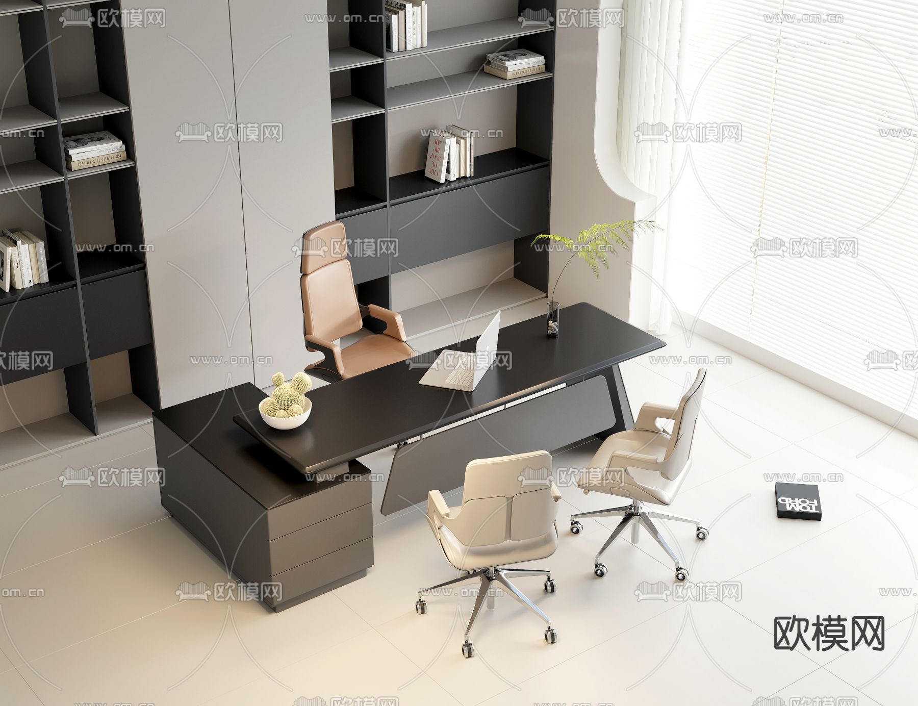 现代办公桌su模型下载（渲染图2）