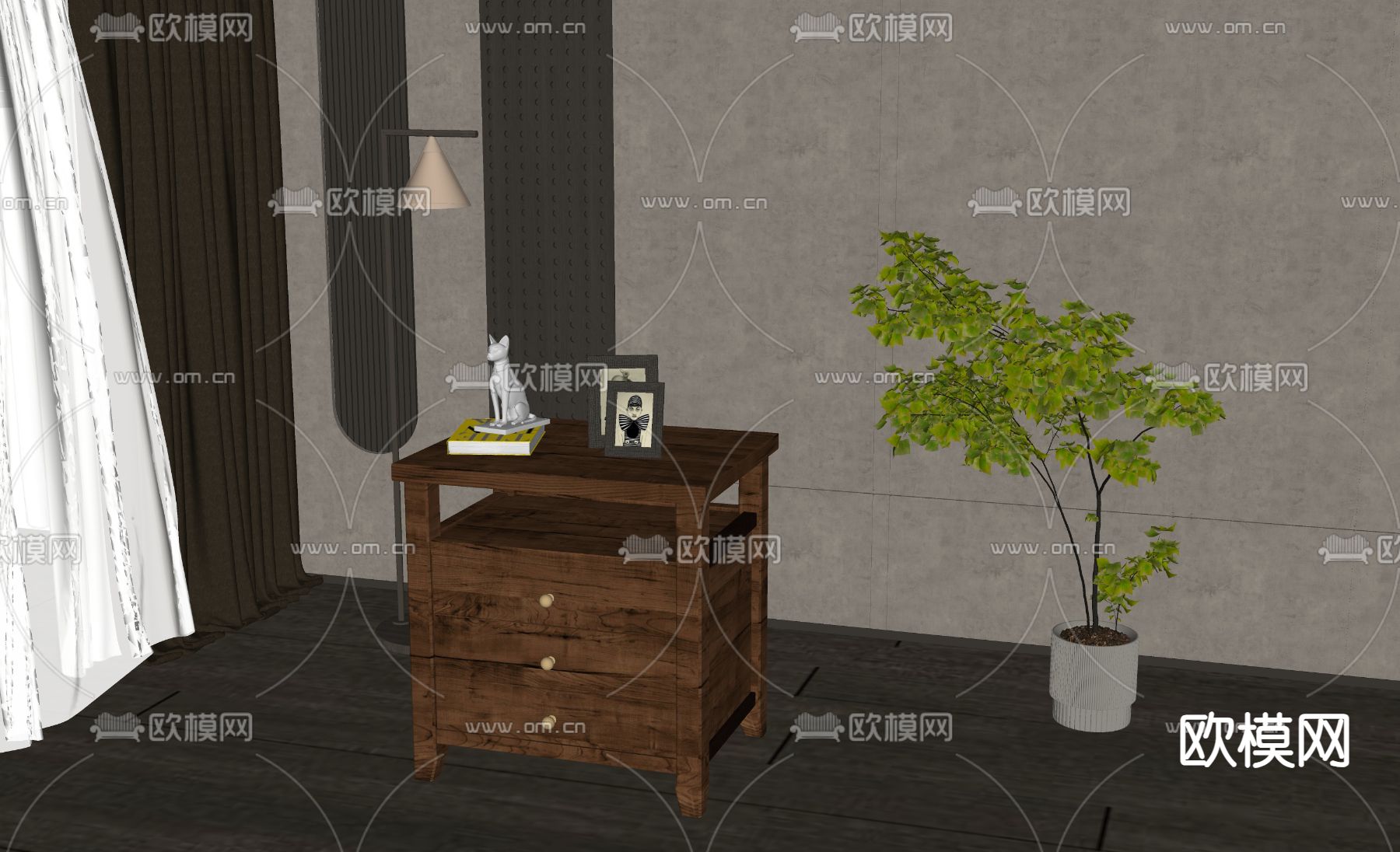 美式床头柜su模型下载（渲染图1）