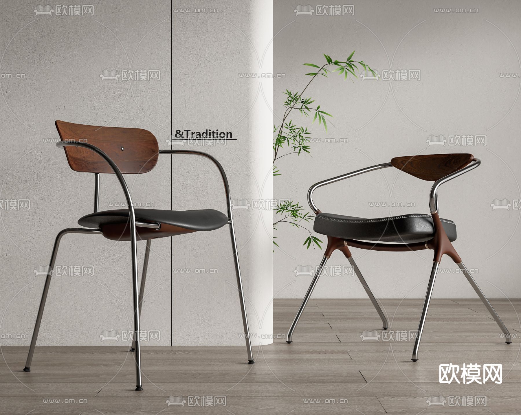 &Tradition中古风椅子 餐椅su模型下载（渲染图1）