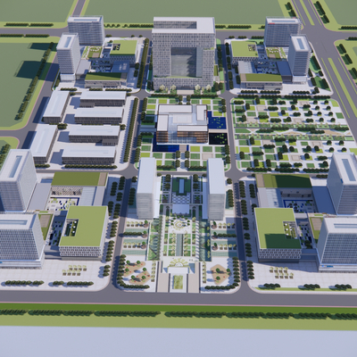  产业园鸟瞰su模型 