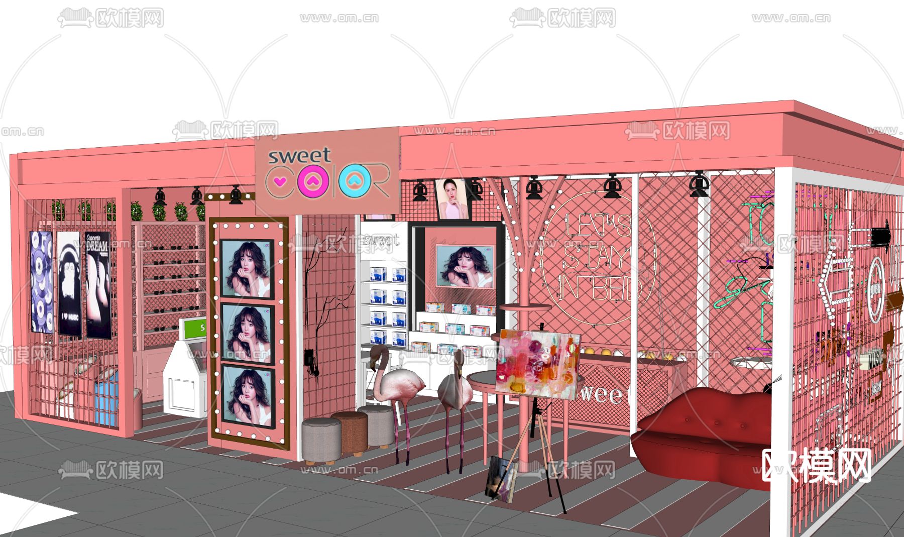 现代眼镜店su模型下载（渲染图2）