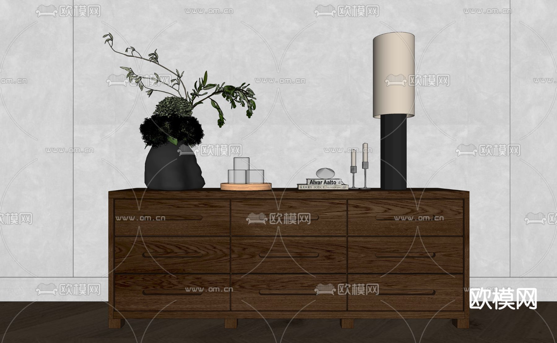 侘寂风斗柜 边柜su模型下载（渲染图2）