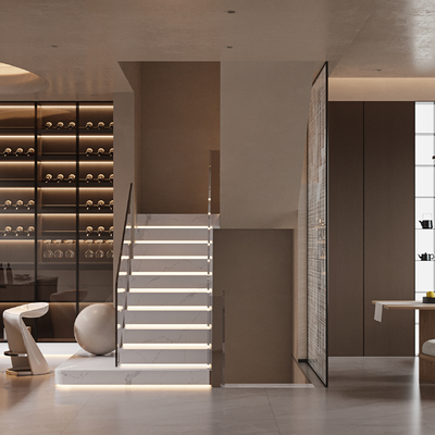  现代酒窖 品酒区su模型 