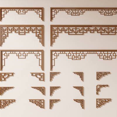  新中式角花 隔断 角线su模型 