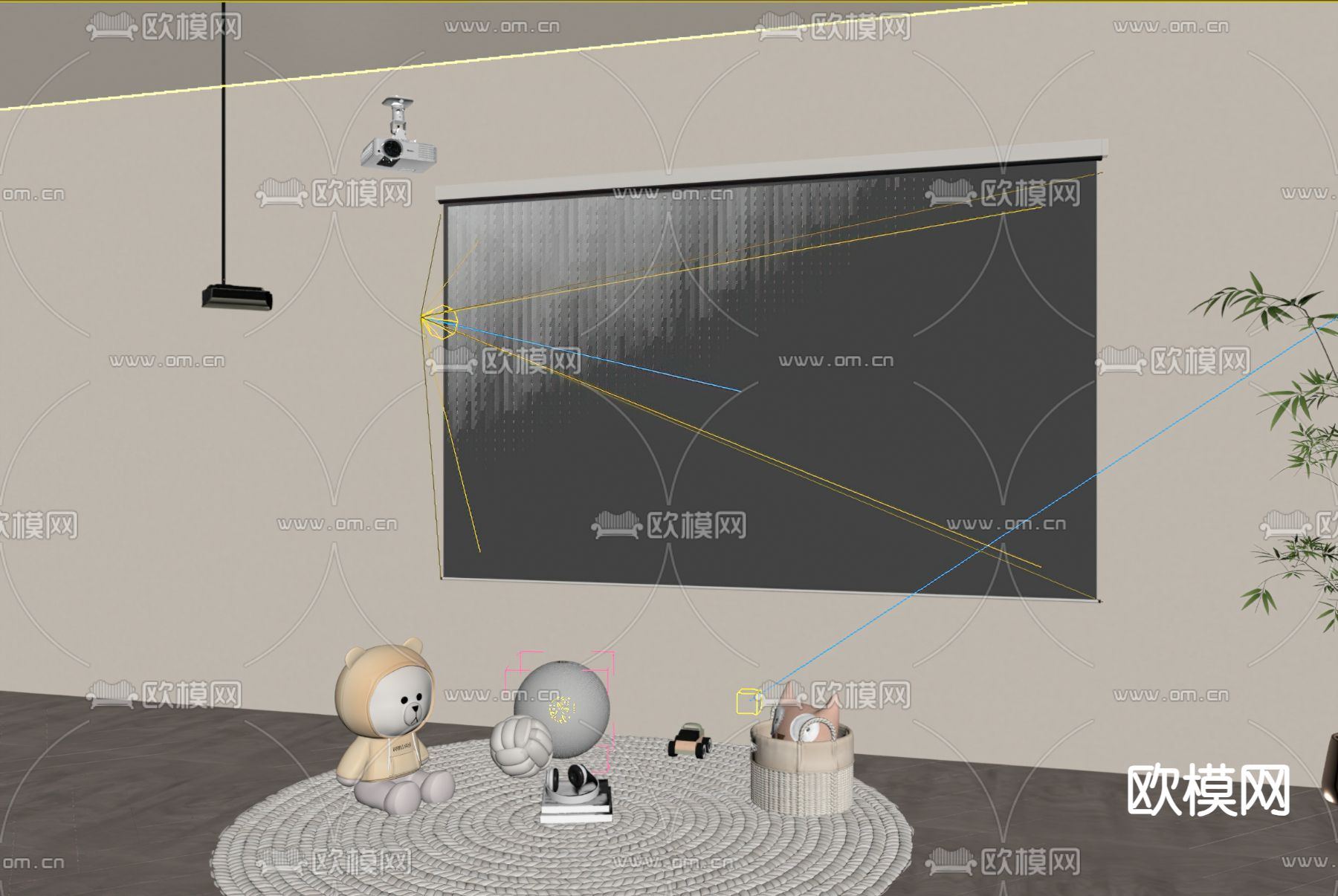 悬挂投影仪su模型下载（渲染图1）
