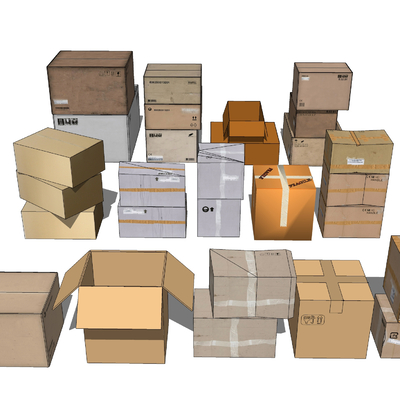  快递箱 纸箱 纸盒su模型 