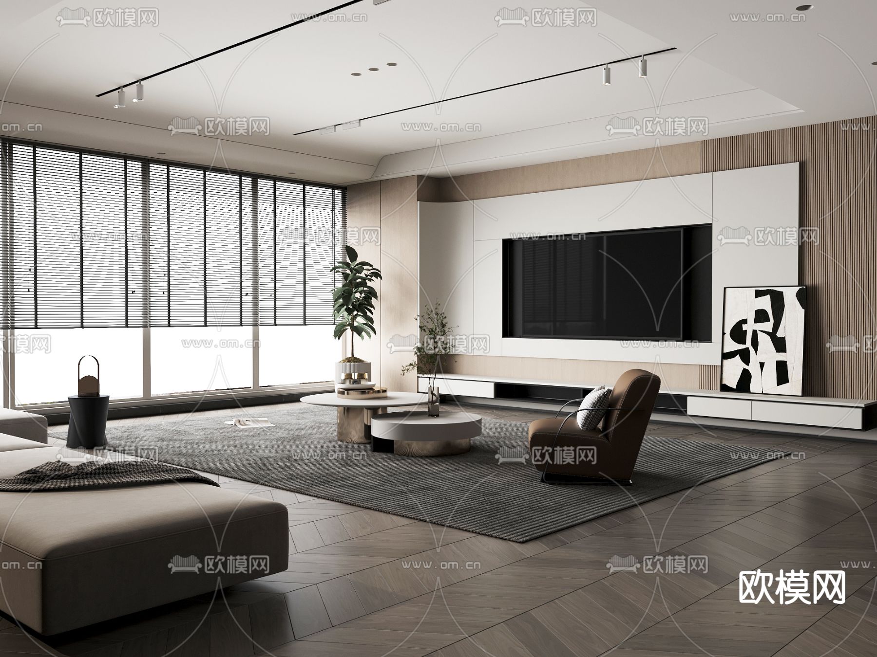 现代客厅 电视背景3d模型下载