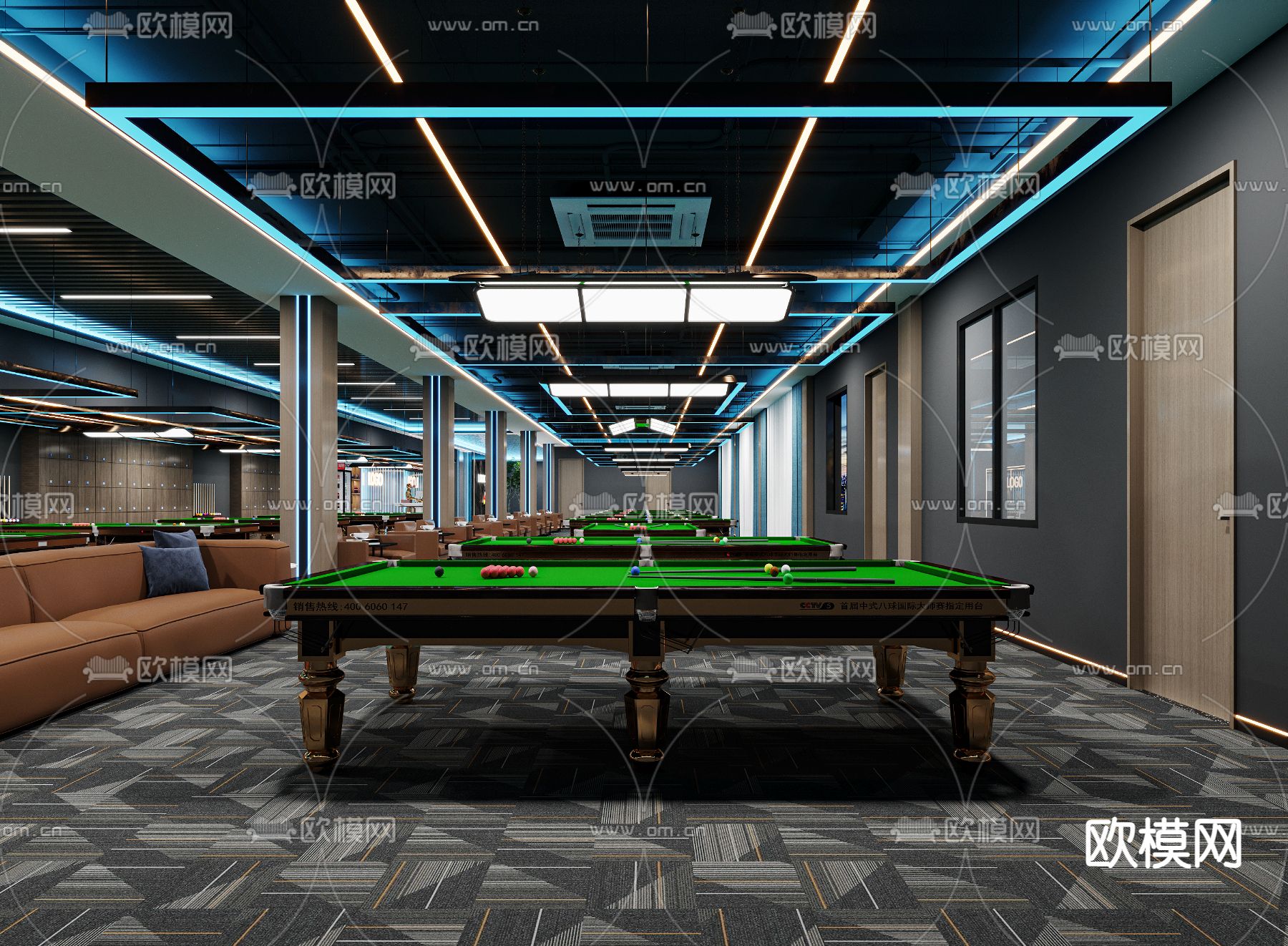 工业风电玩城 台球厅3d模型下载（渲染图3）