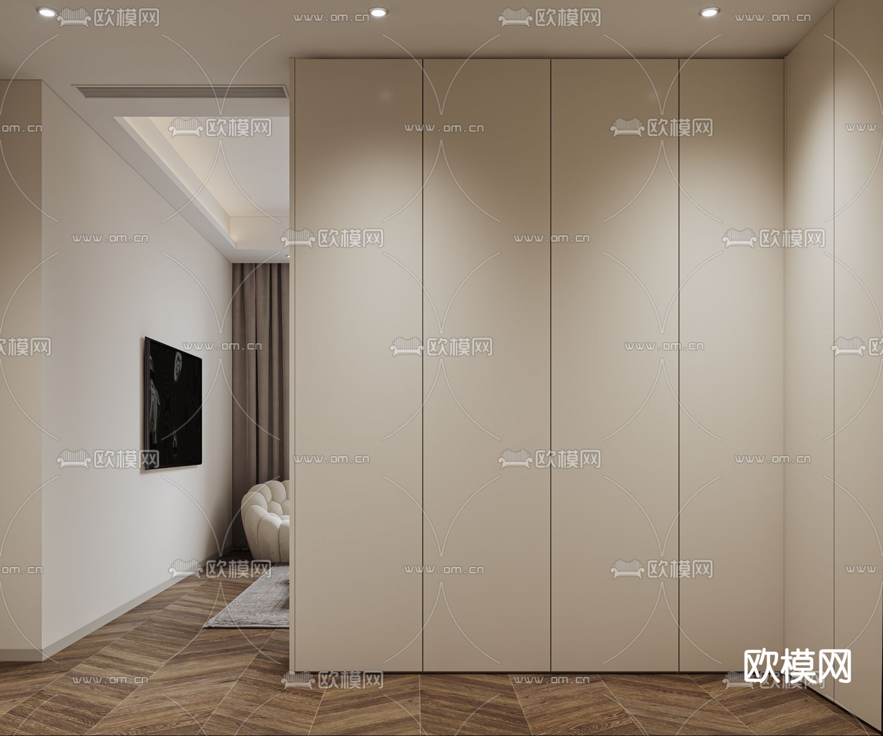 道亨效果图设计丨奶油风卧室 主卧免费3d模型下载（渲染图3）