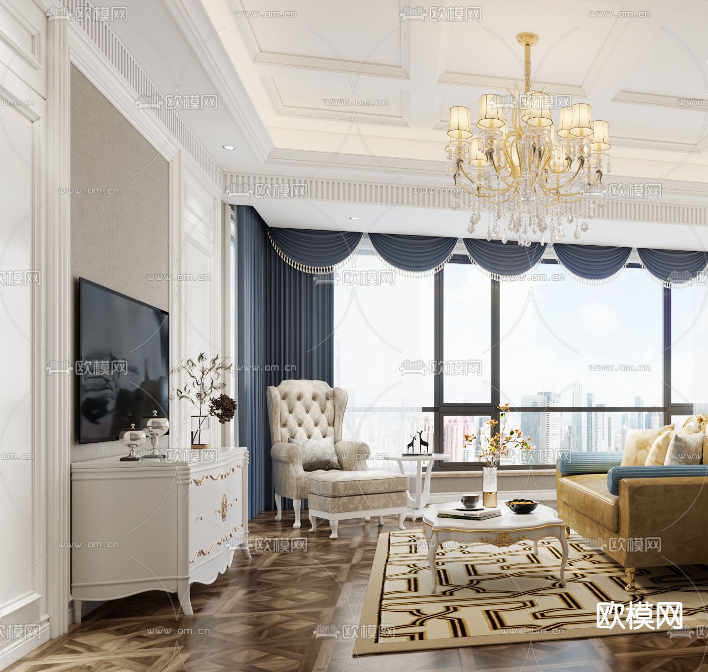 欧式卧室 主卧 主人房3d模型下载（渲染图2）