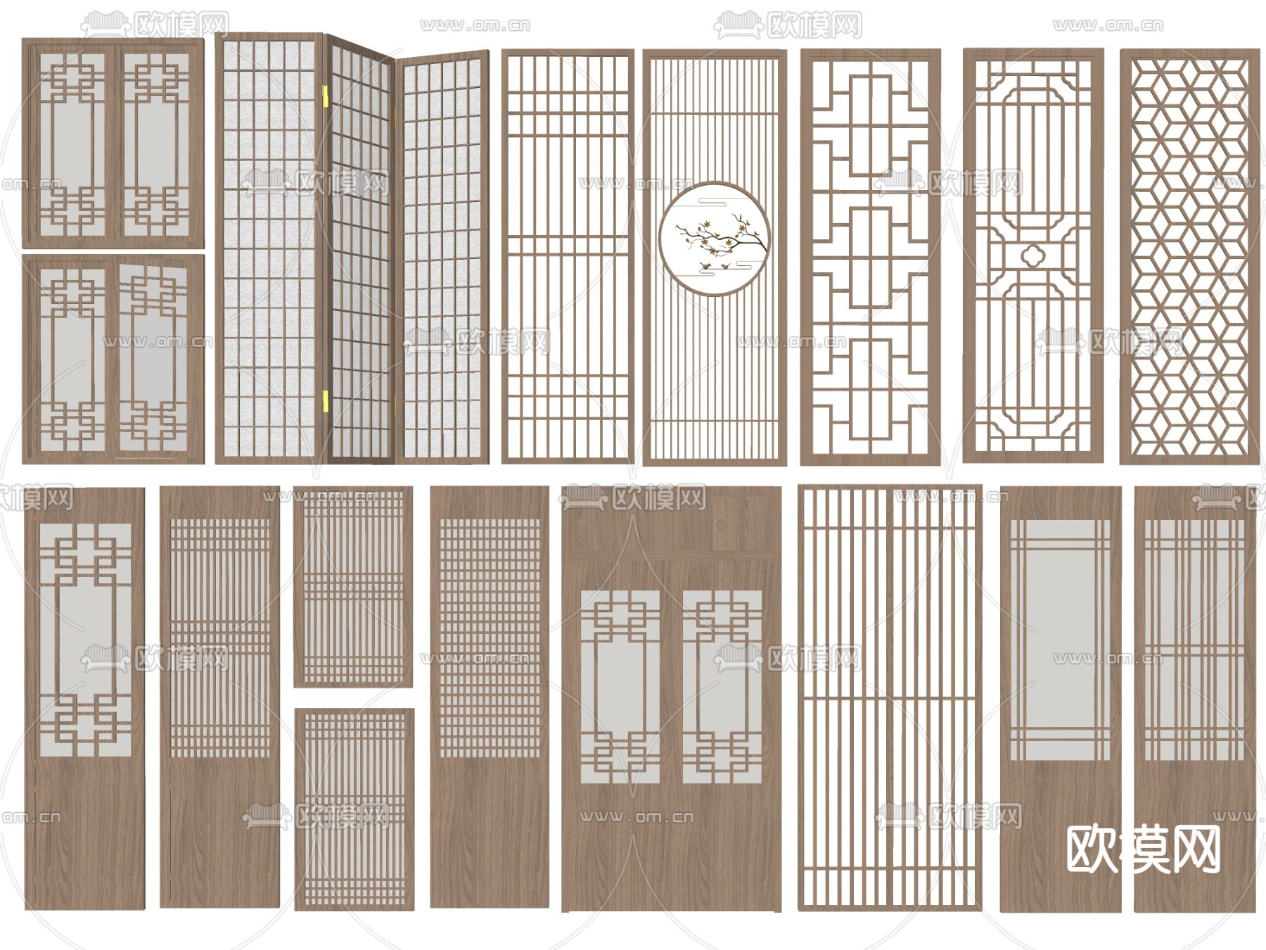 新中式格栅屏风 隔断su模型下载