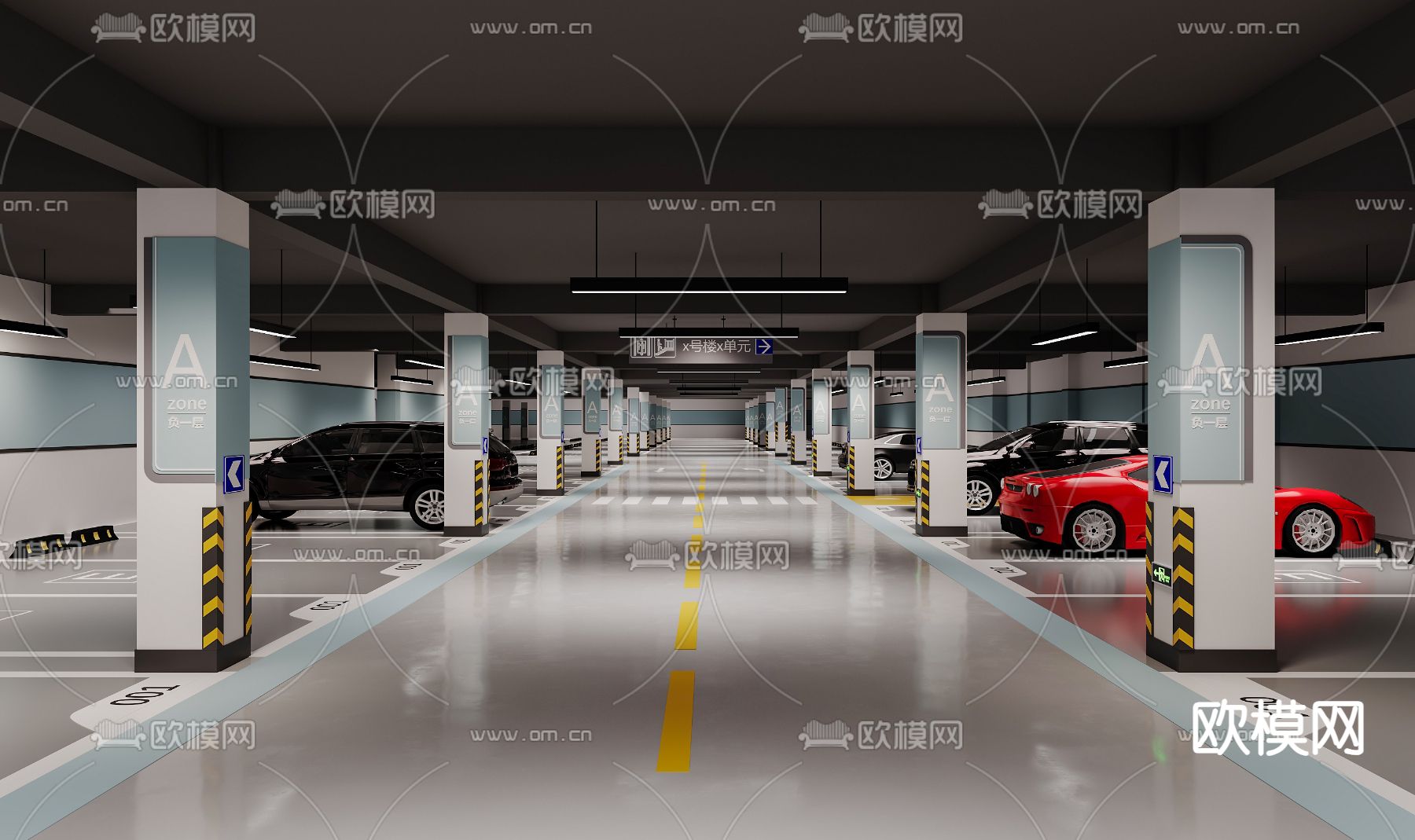 商场车库 地下停车场3d模型下载