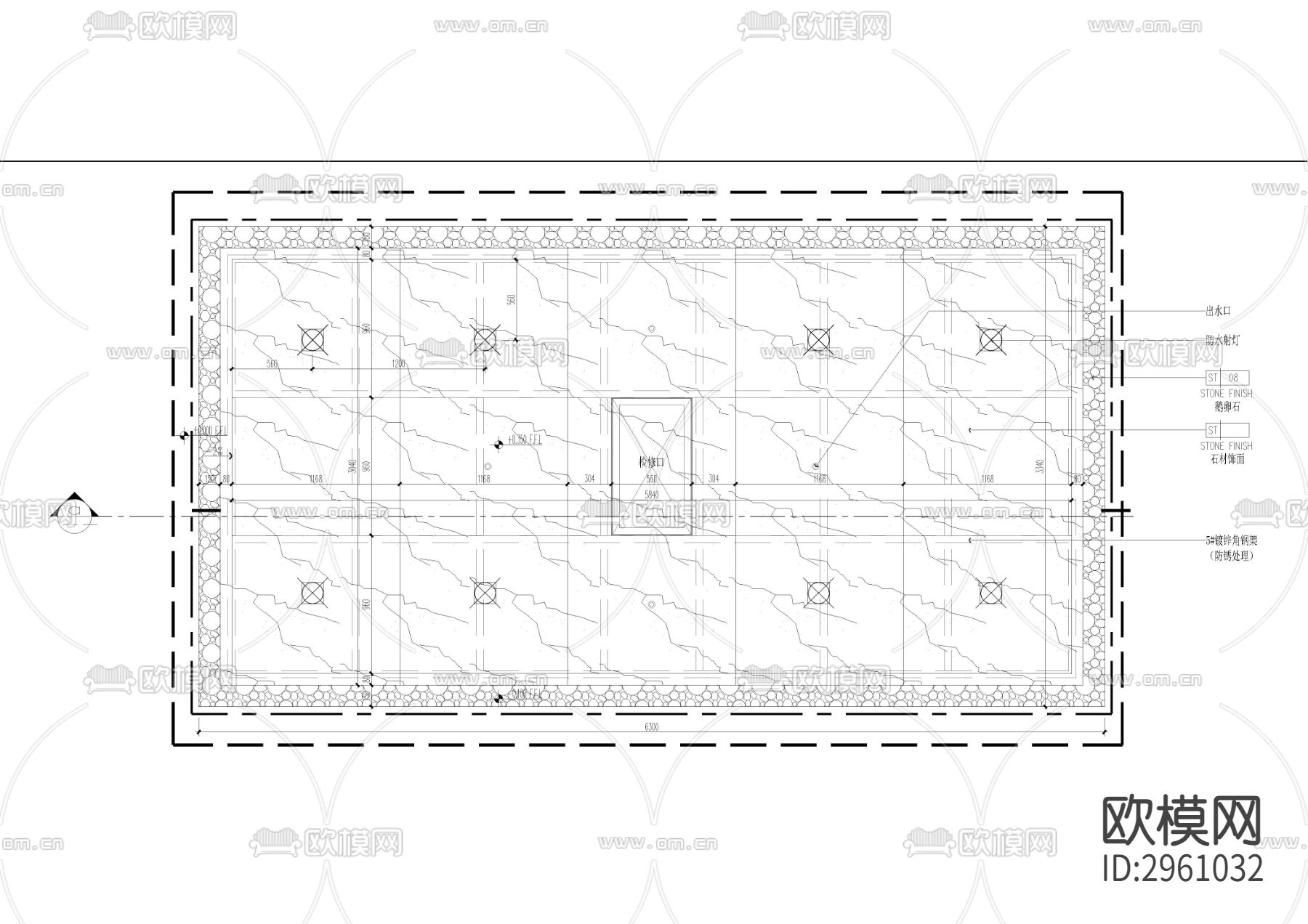 大堂水景及墙身cad大样图下载（渲染图4）