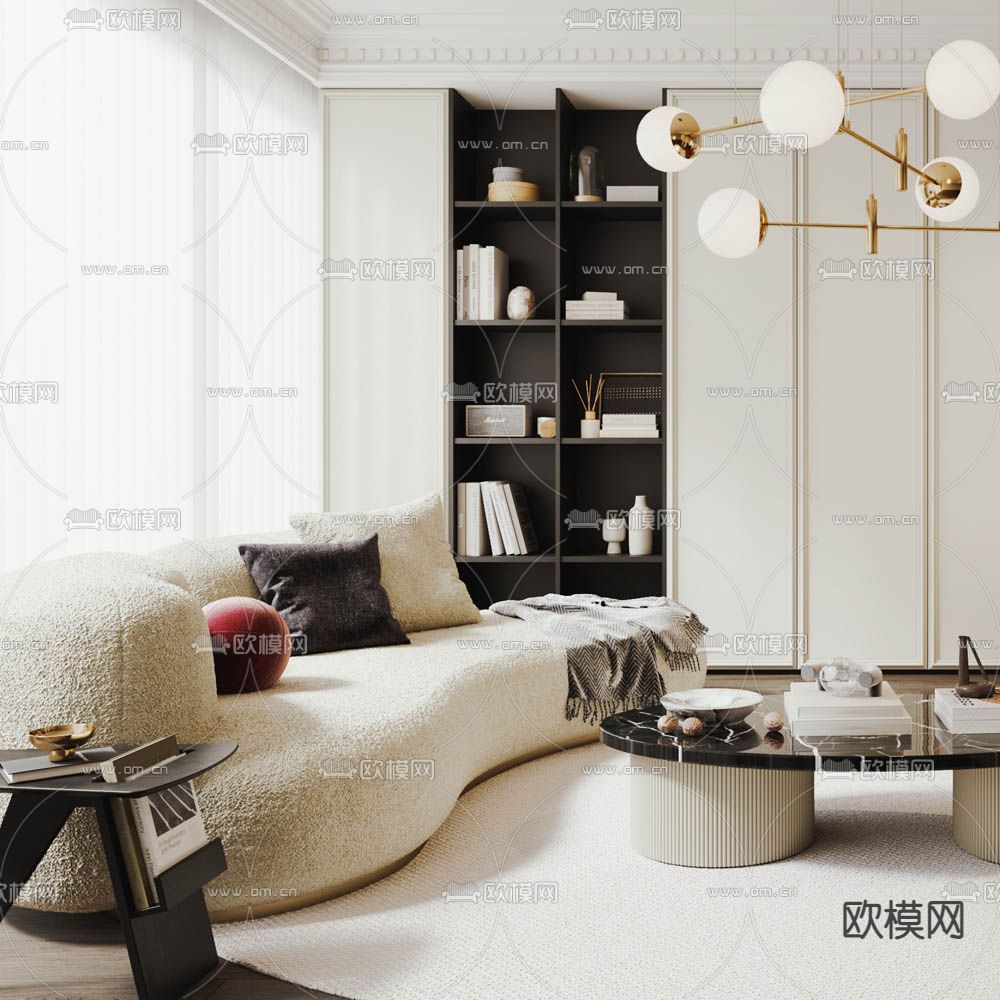 法式客厅3d模型下载（渲染图2）