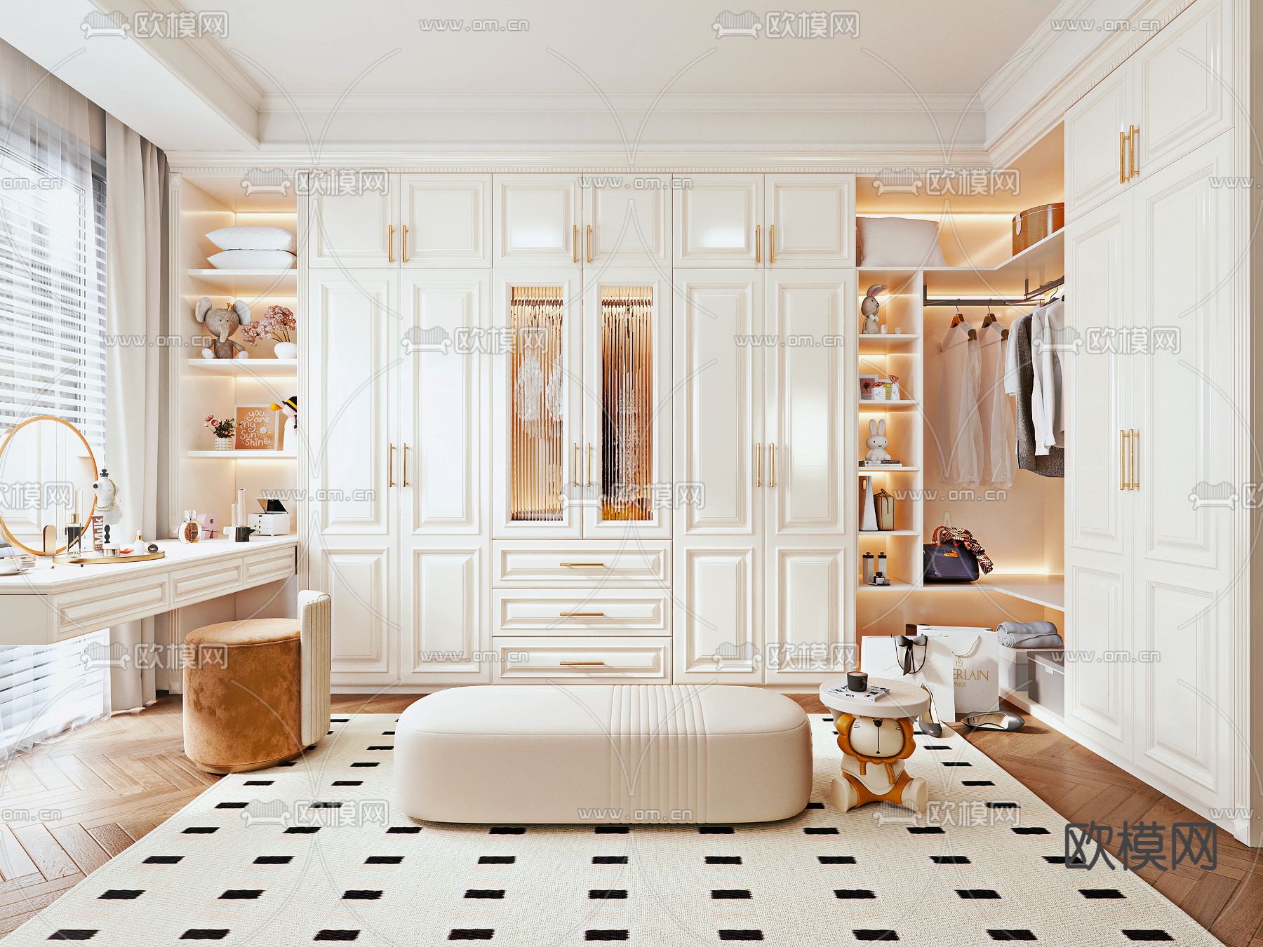法式衣帽间3d模型下载（渲染图1）