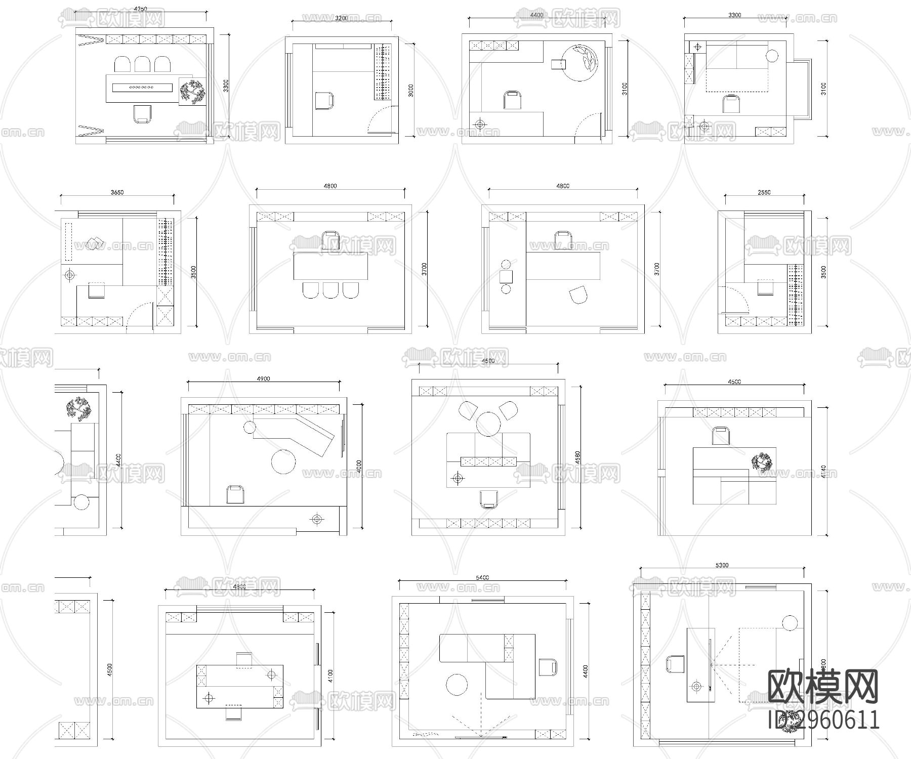 最常用书房布局模块cad图库下载（渲染图2）