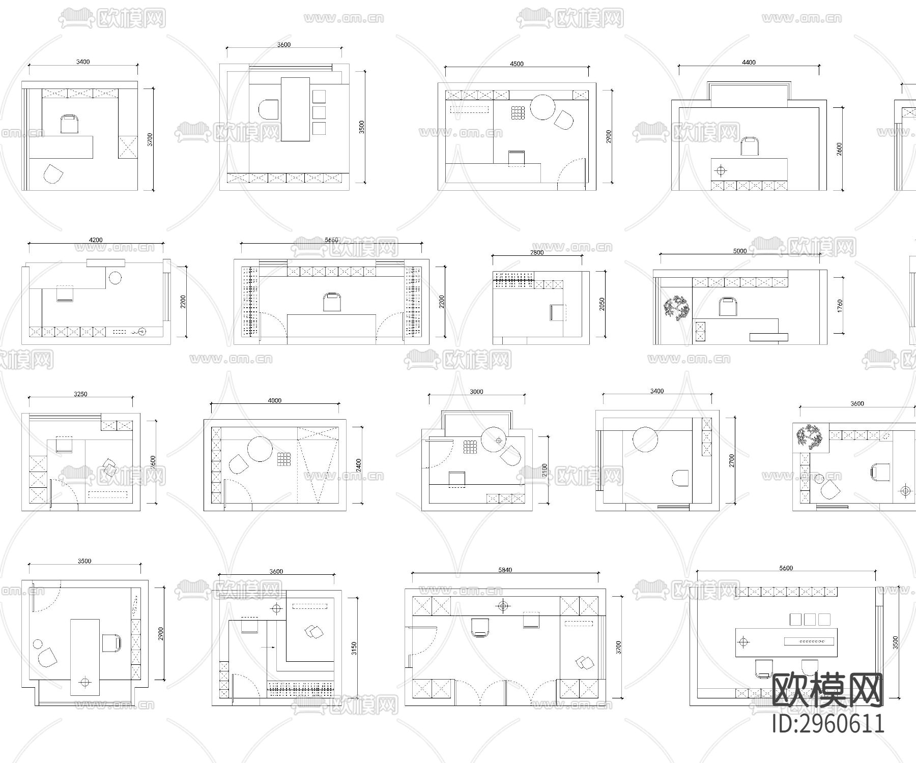 最常用书房布局模块cad图库下载（渲染图4）