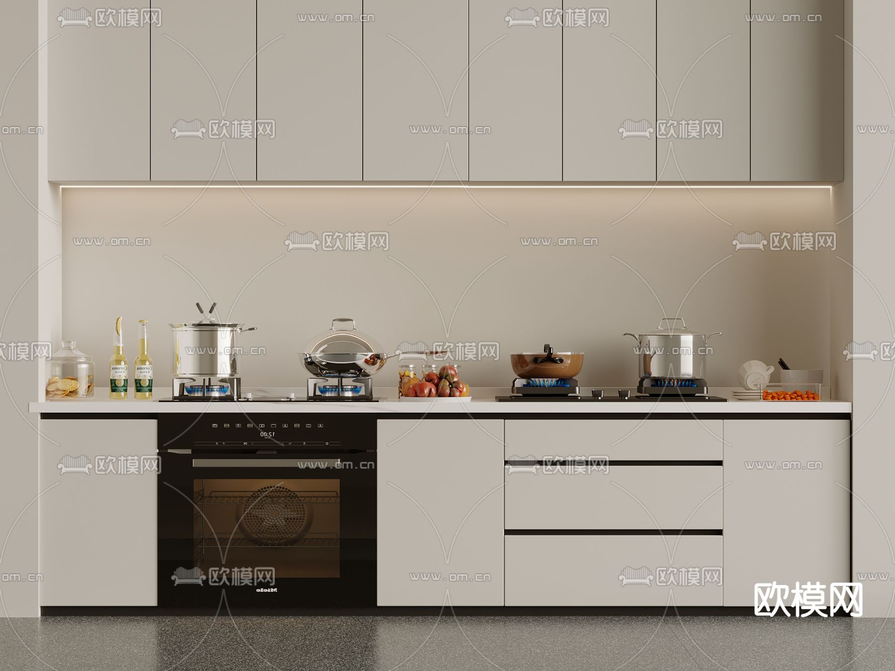 集成灶 燃气灶su模型下载（渲染图2）