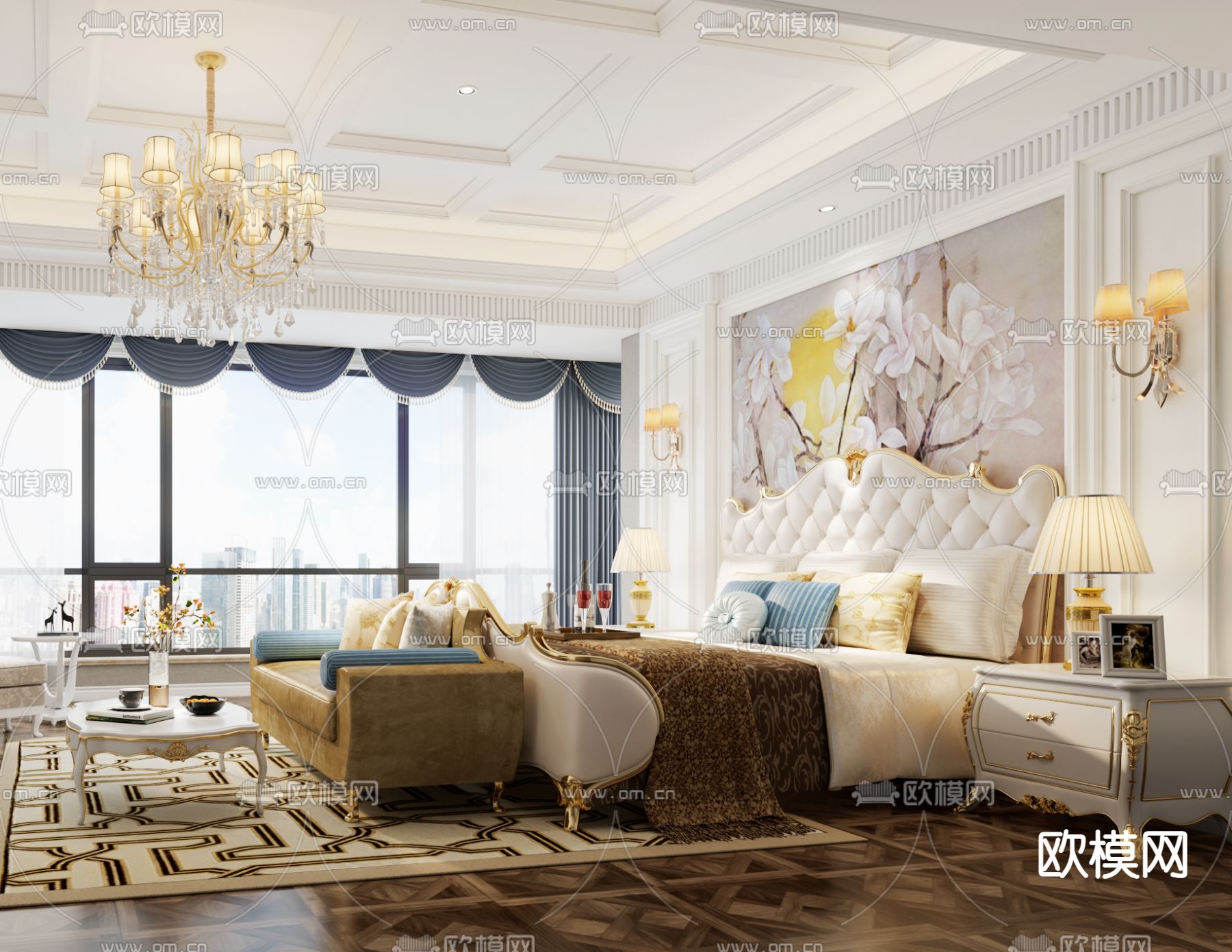 欧式卧室 主卧 主人房3d模型下载（渲染图3）
