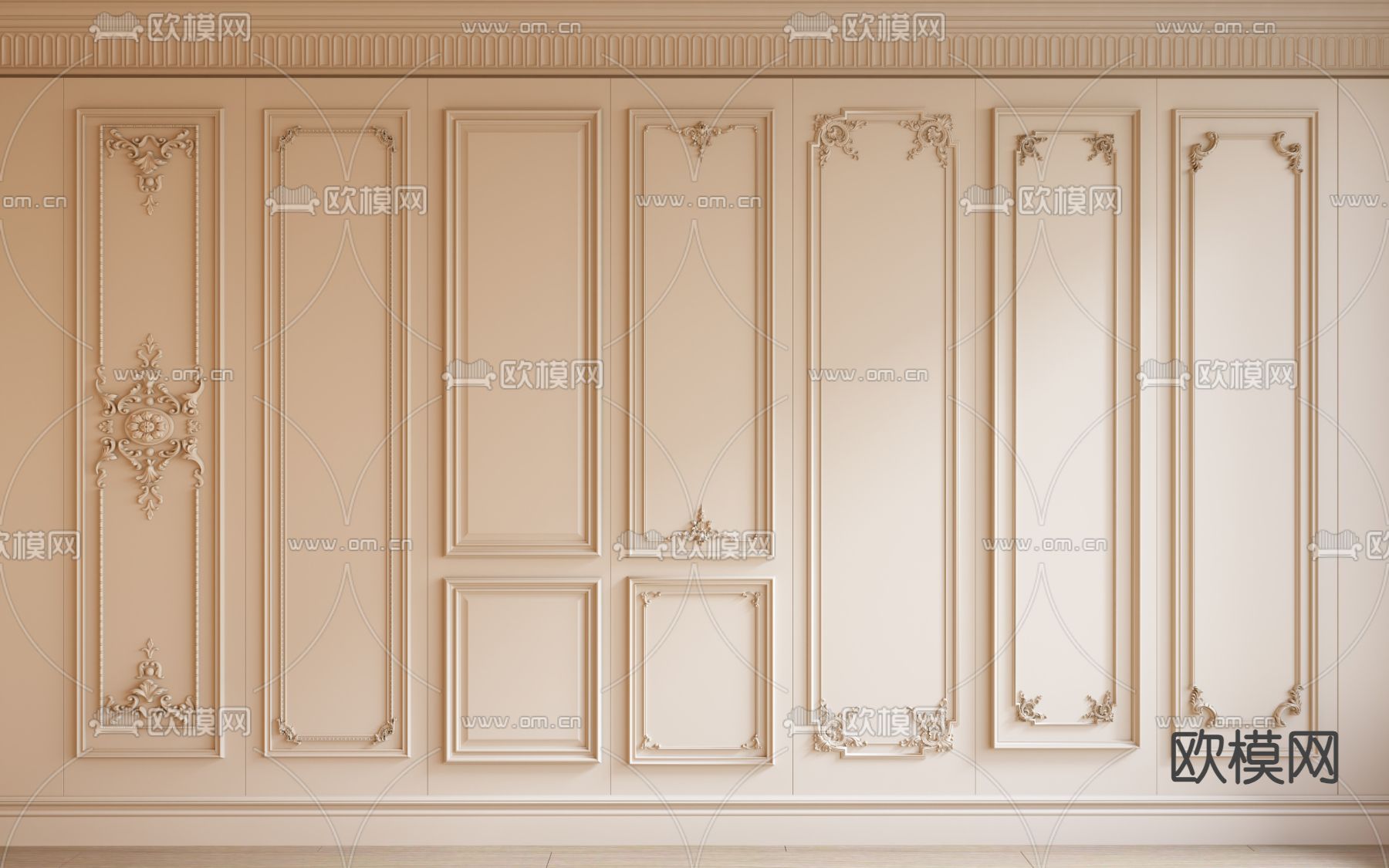 法式雕花护墙板 墙饰板 石膏线su模型下载（渲染图2）