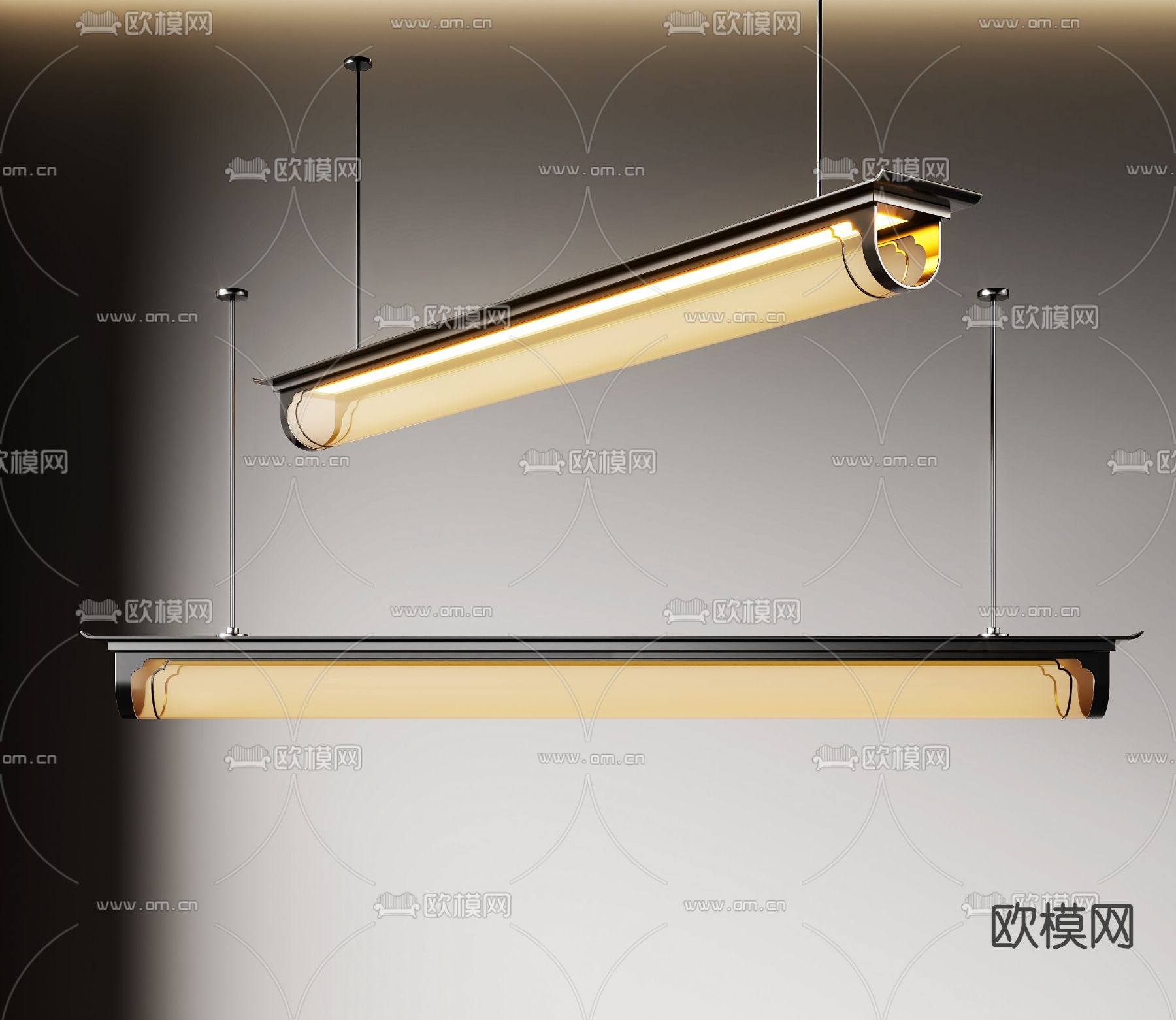 新中式吊灯 长条吊灯3d模型下载