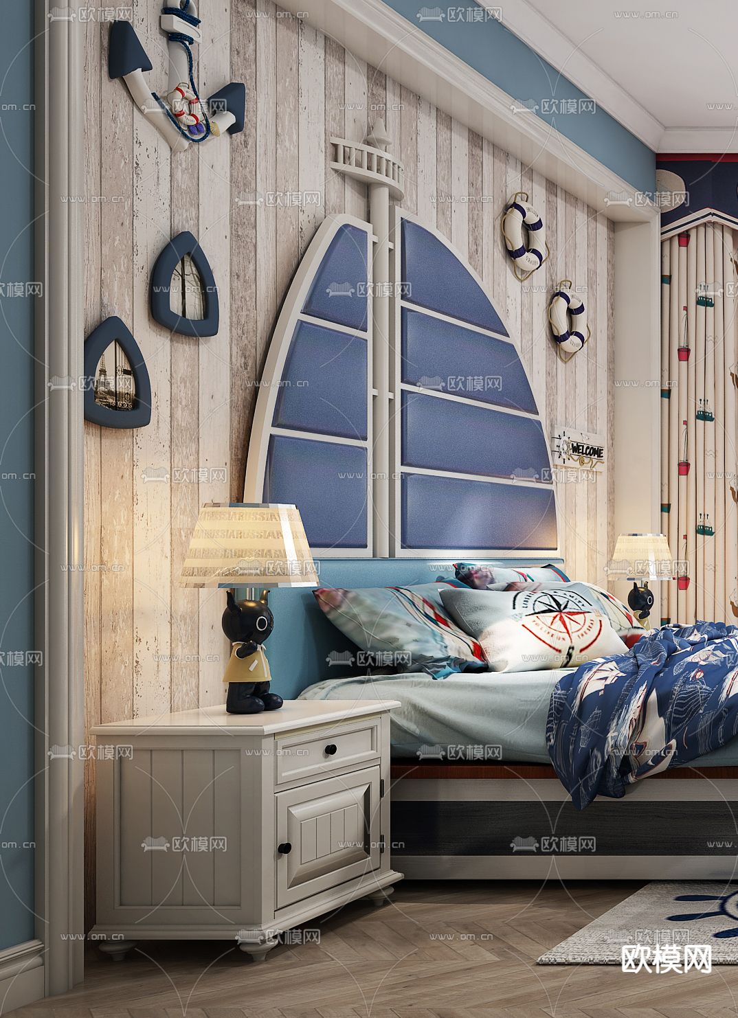 地中海儿童房 小孩房卧室 男孩房3d模型下载（渲染图2）