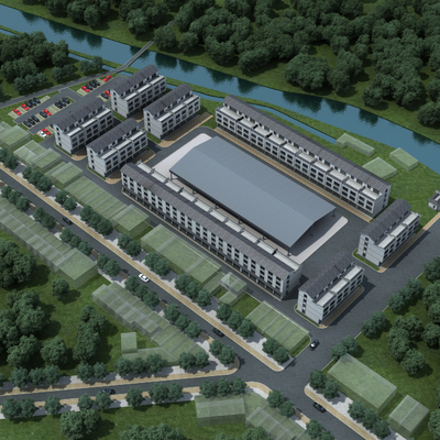  古建鸟瞰图su模型 