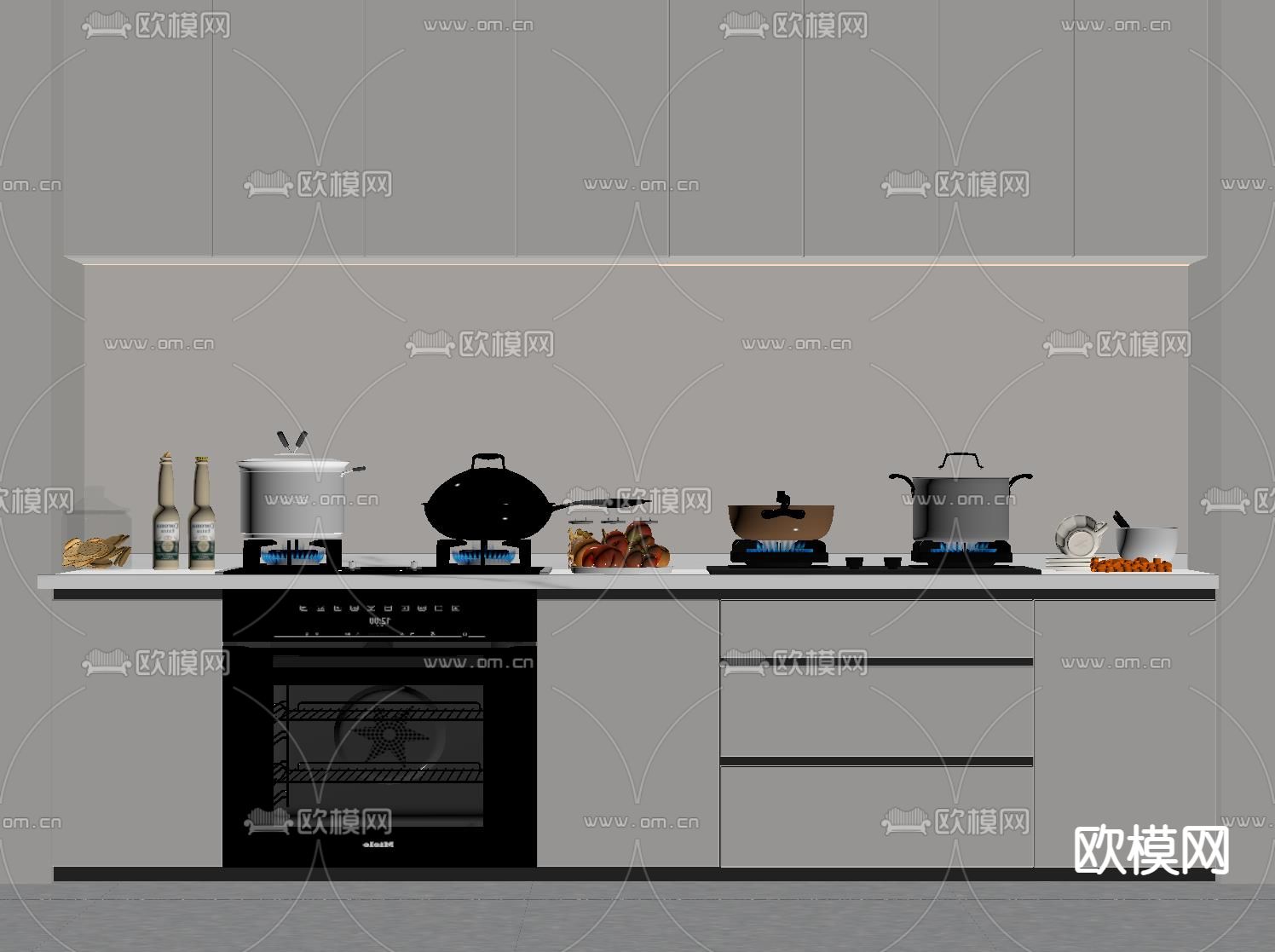 集成灶 燃气灶su模型下载（渲染图1）