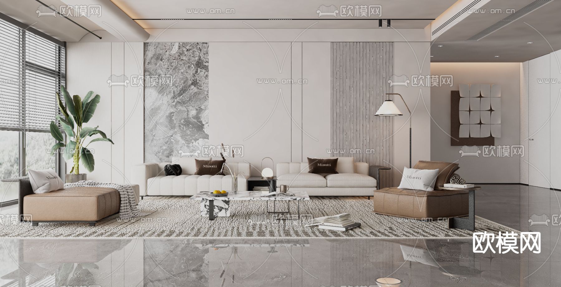 现代客厅3d模型下载