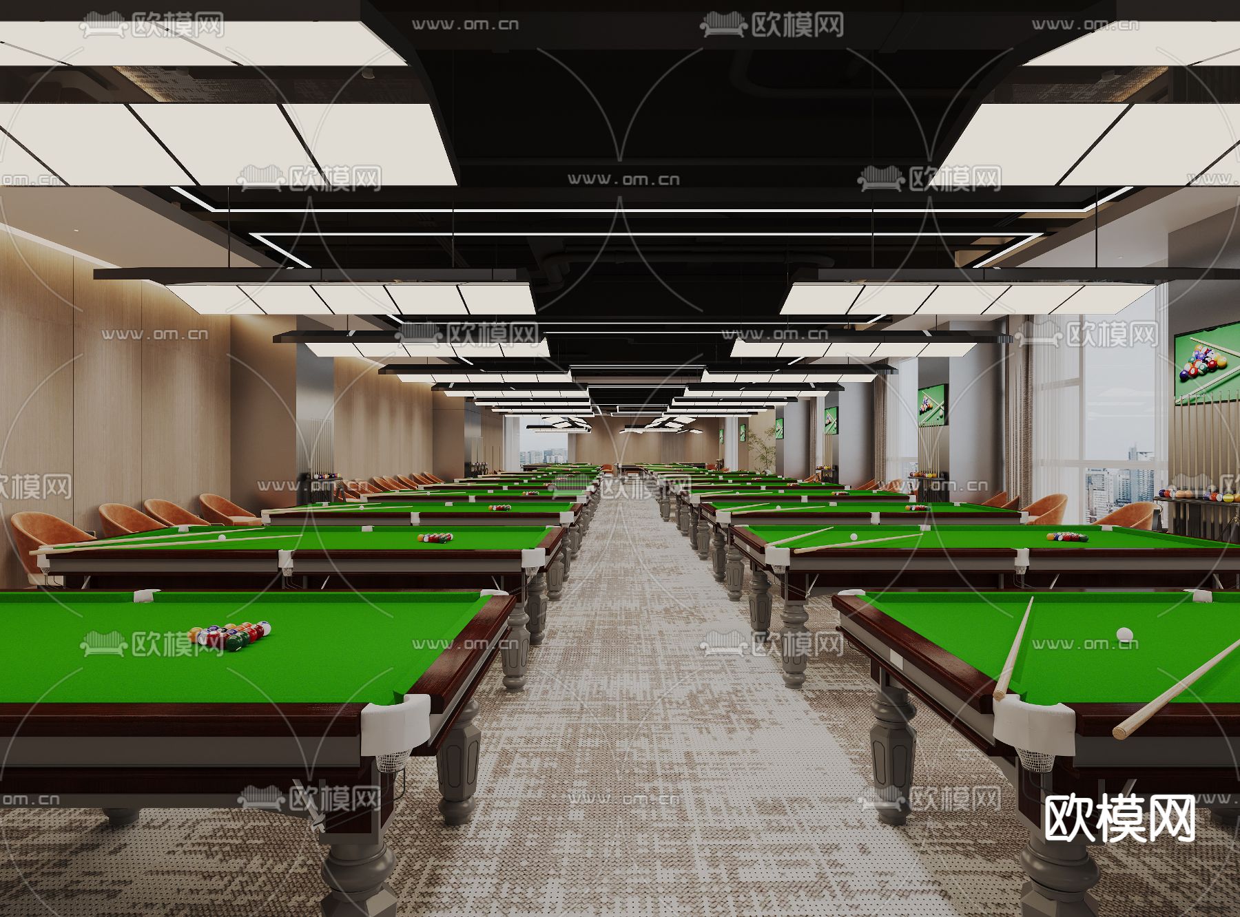 现代台球室 球馆3d模型下载（渲染图1）