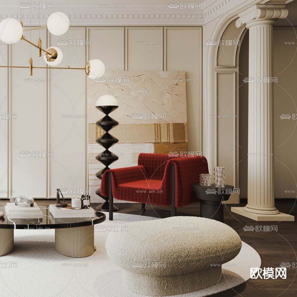 法式客厅3d模型下载（渲染图3）