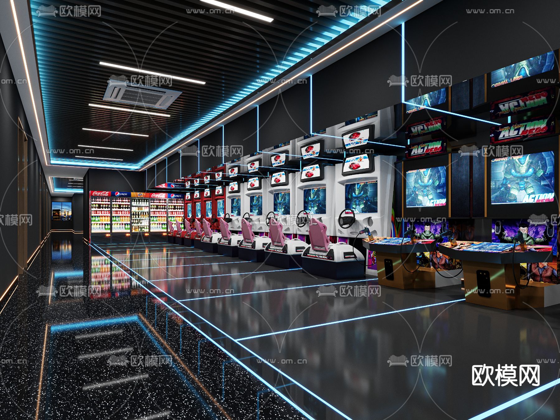 工业风电玩城 台球厅3d模型下载（渲染图2）