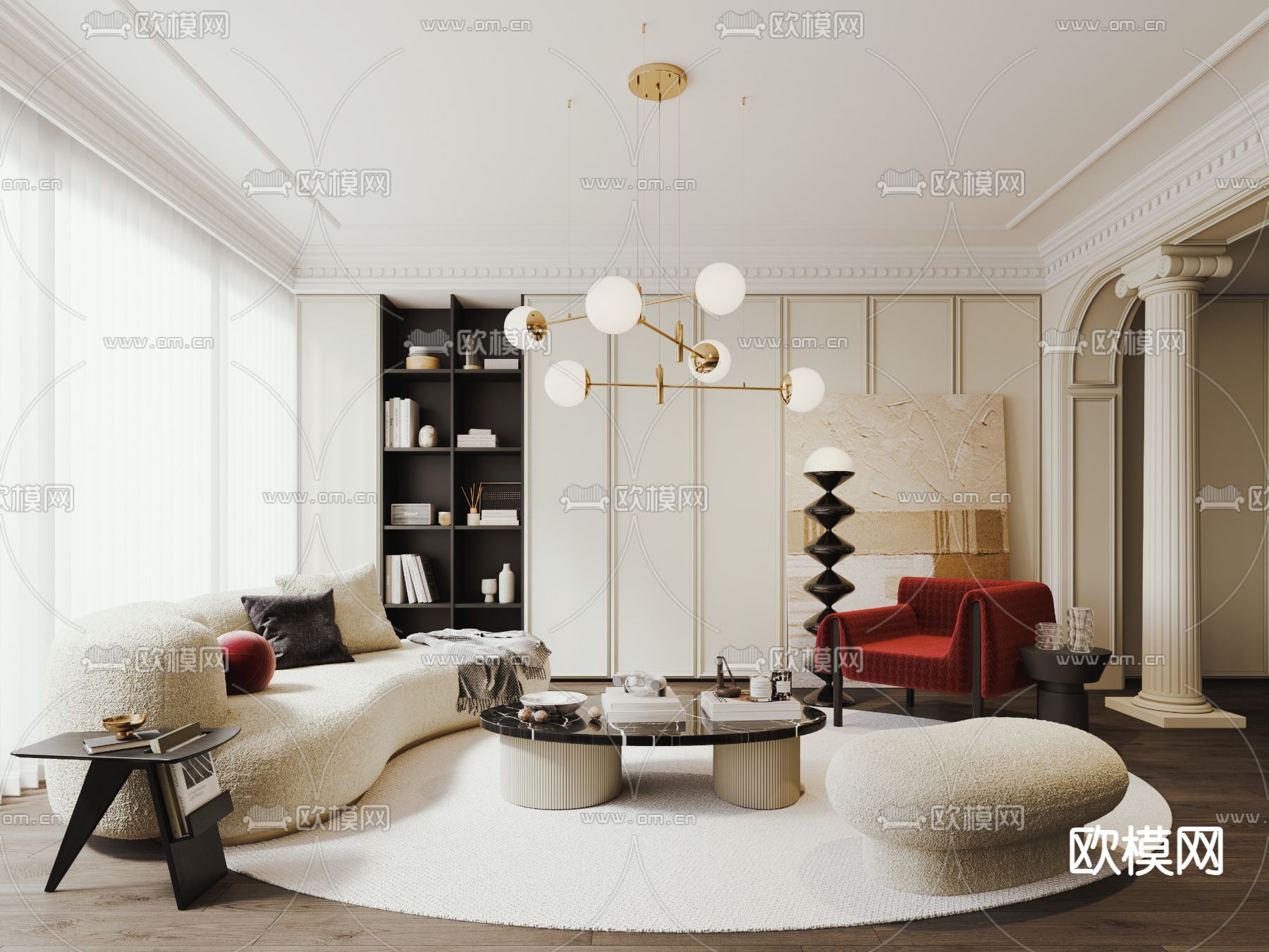 法式客厅3d模型下载（渲染图1）