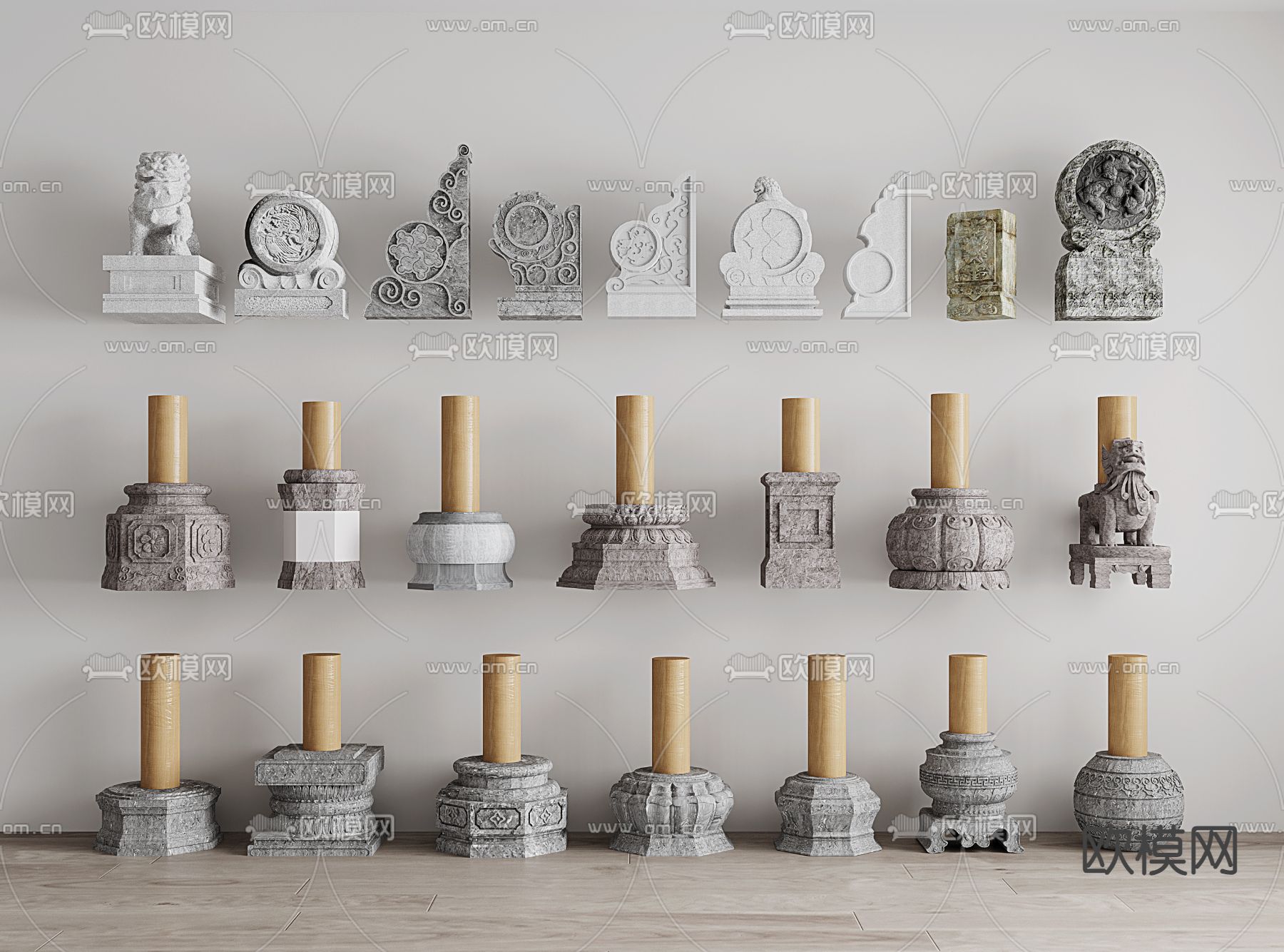 中式柱础 柱子 圆柱 抱鼓石3d模型下载