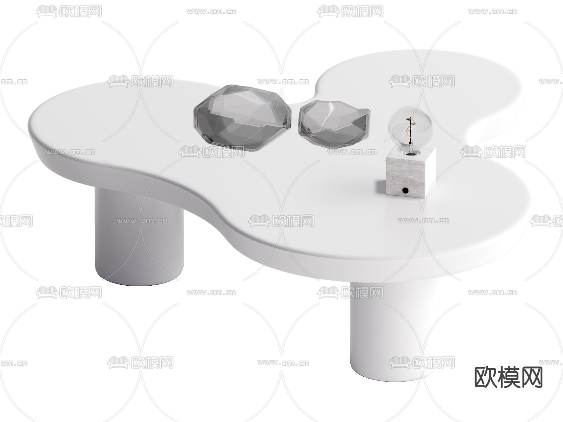 奶油风茶几su模型下载（渲染图2）