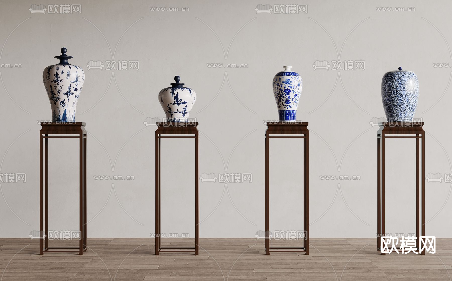 新中式陶瓷器 青花瓷su模型下载（渲染图2）