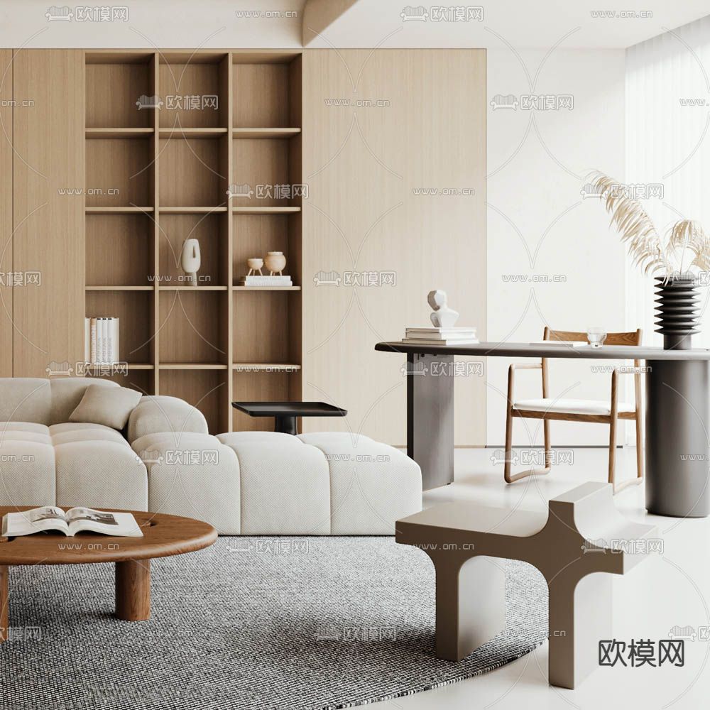 侘寂风客厅3d模型下载（渲染图2）