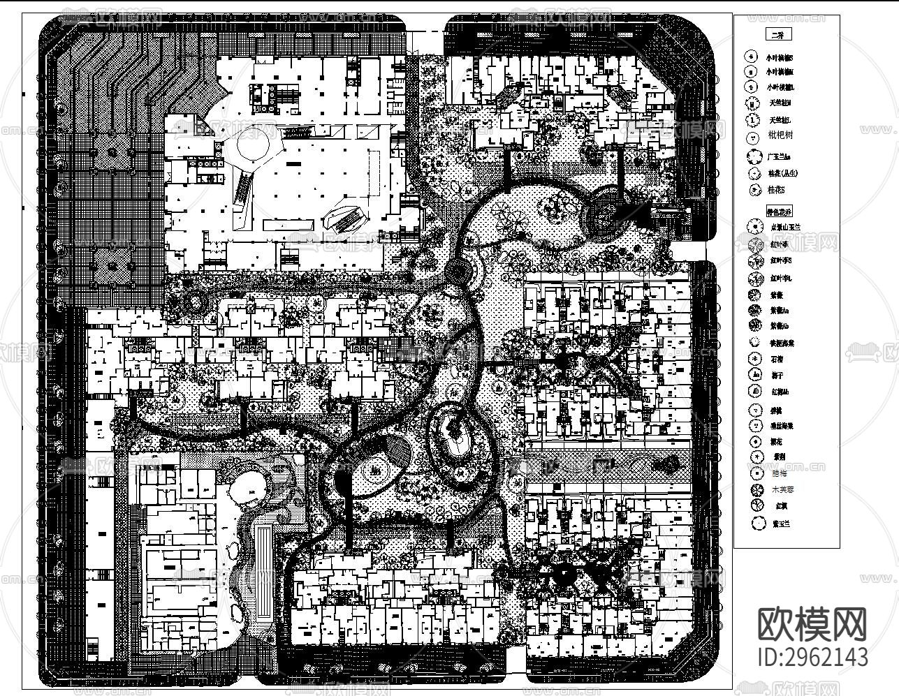 示范区植物景观CAD平面图下载（渲染图1）