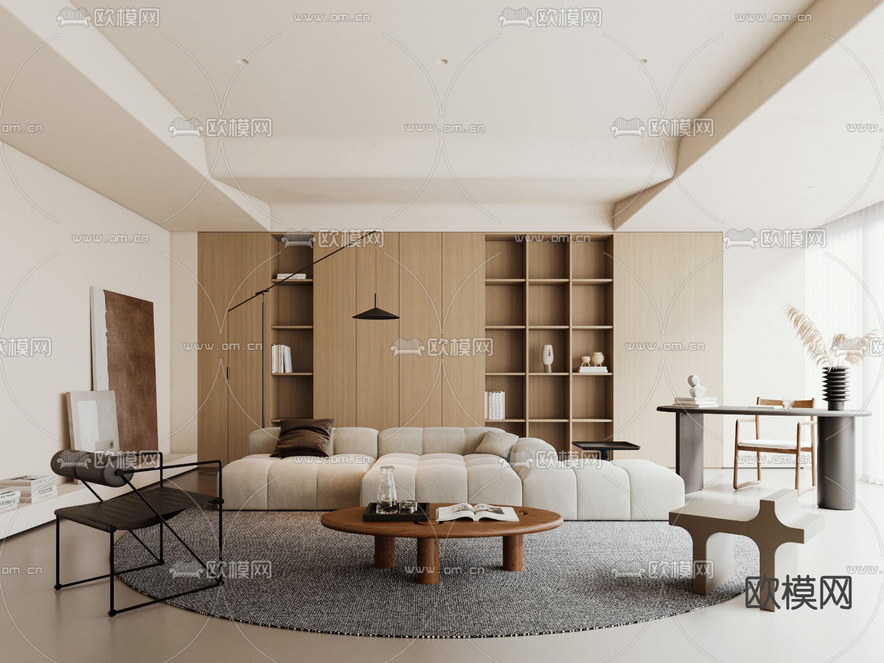 侘寂风客厅3d模型下载（渲染图1）