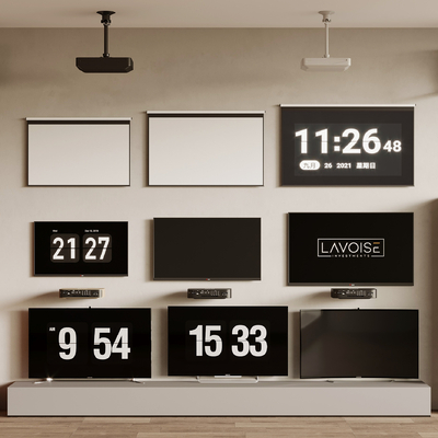  电视机 投影幕布 投影仪su模型 