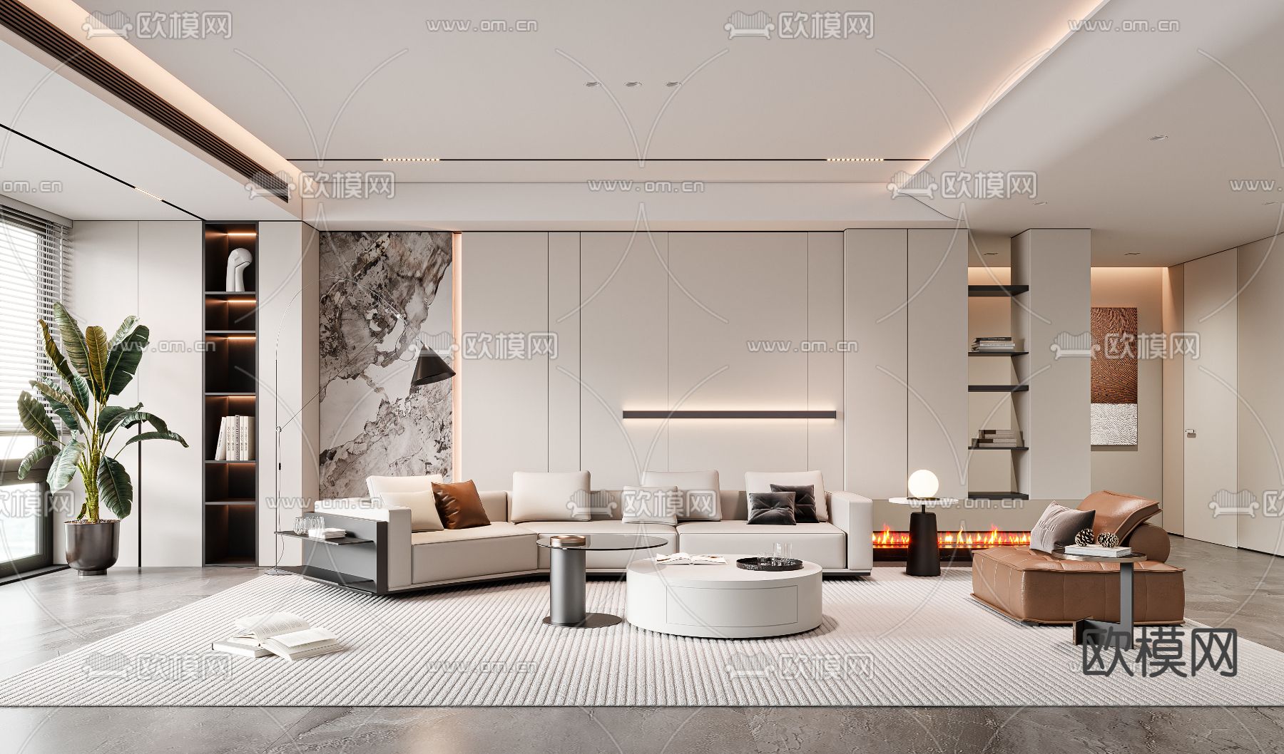 现代客厅3d模型下载（渲染图1）